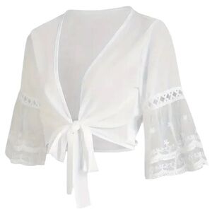 White Sheer Tie-Front Blouse